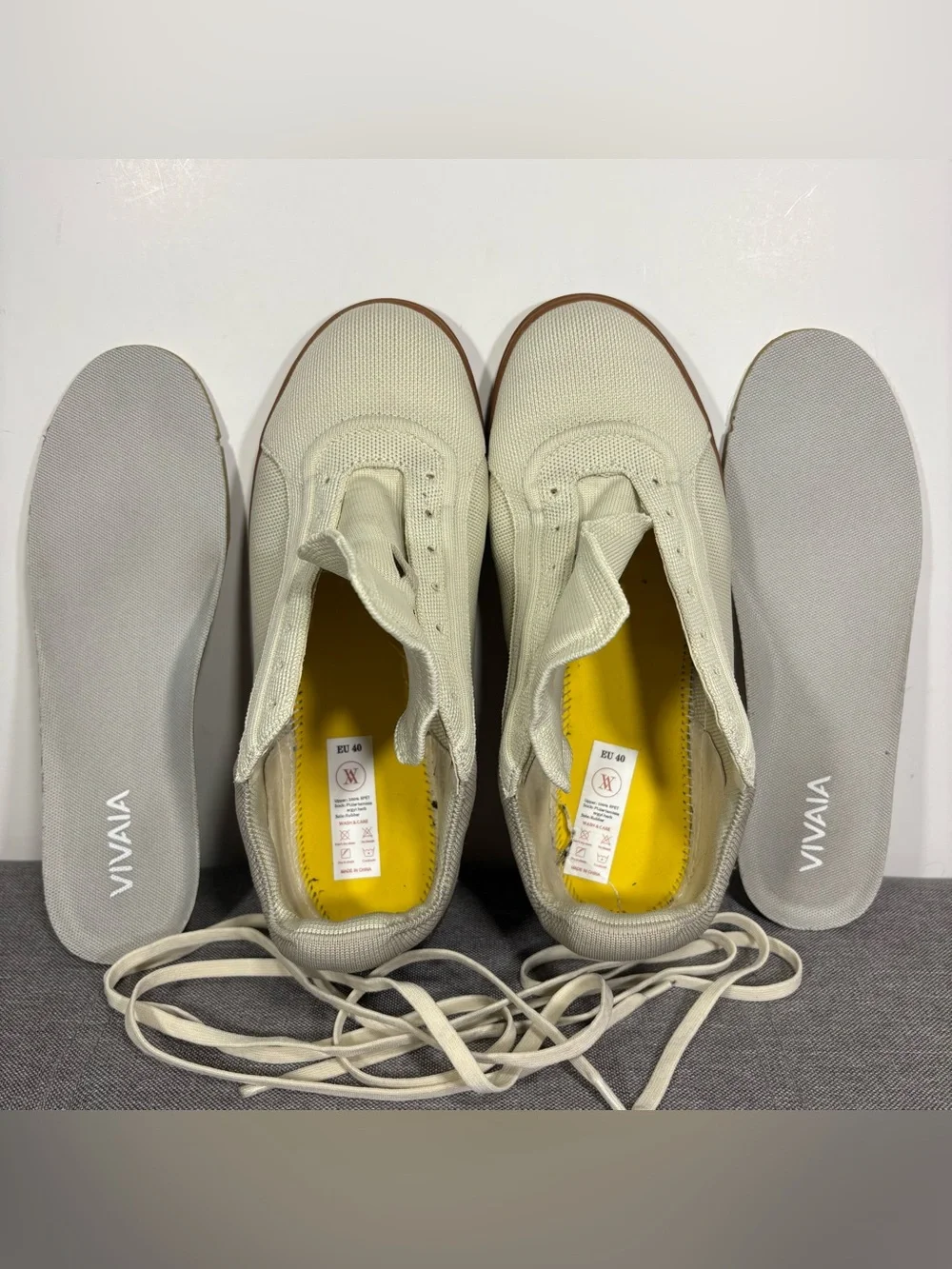 Vivaia Canvas Low-Top Sneakers in Cream with Brown Sole- woman’s EU 40